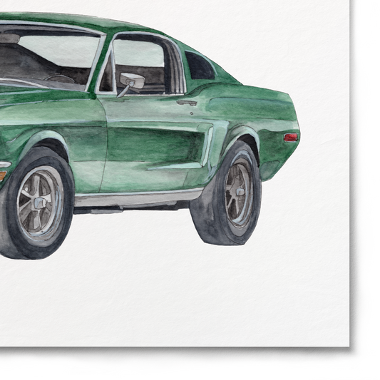 Green classic car illustration on a white background