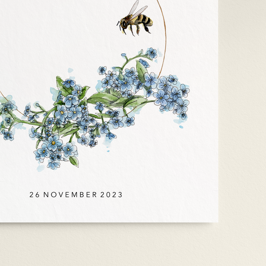 Personalised "Forget-me-not & Bee" Print