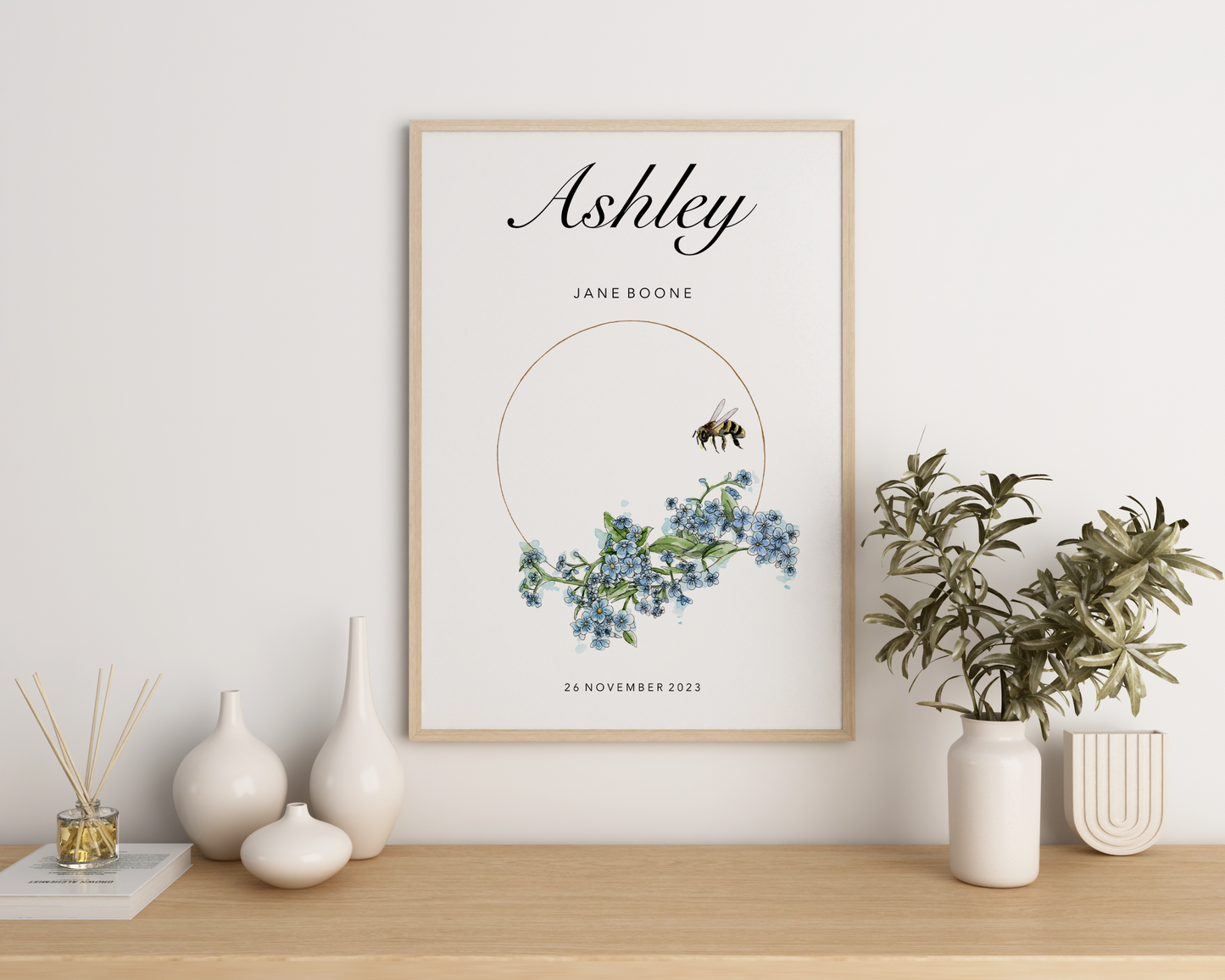 Personalised "Forget-me-not & Bee" Print