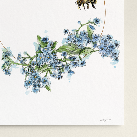 "Forget-me-not & Bee" Print