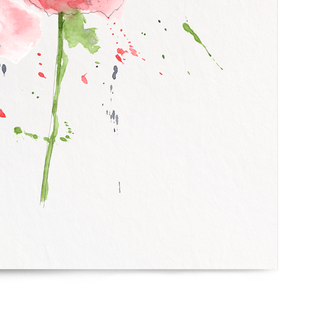 Watercolor painting of a pink flower on a white background