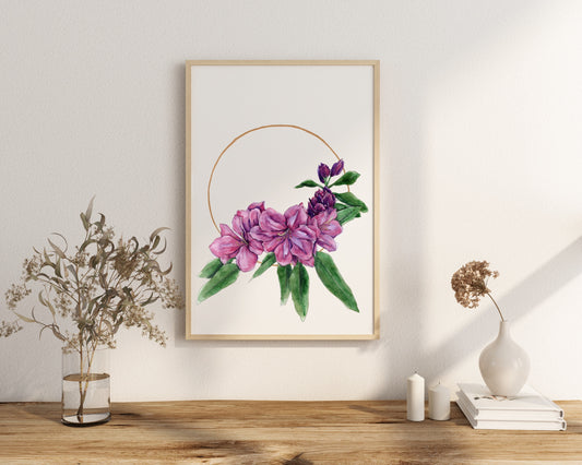 Rhododendron Wreath Print