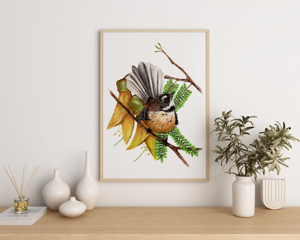 Pīwakawaka & Kōwhai Print