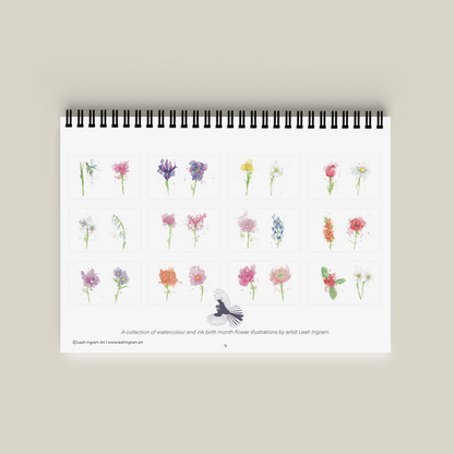 Calendar with floral designs on a beige background