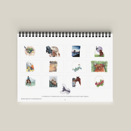 Calendar with illustrations of animals and nature on a beige background