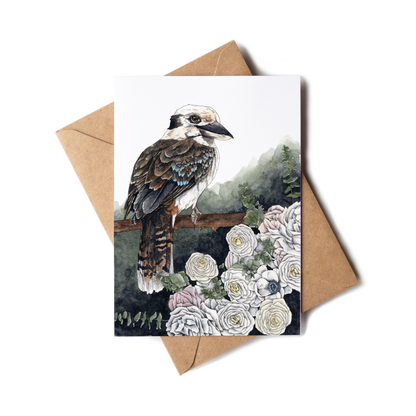 Greeting card with a bird illustration and envelope on a white background