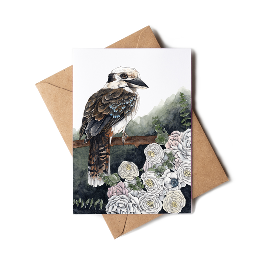 Greeting card with a bird illustration and envelope on a white background