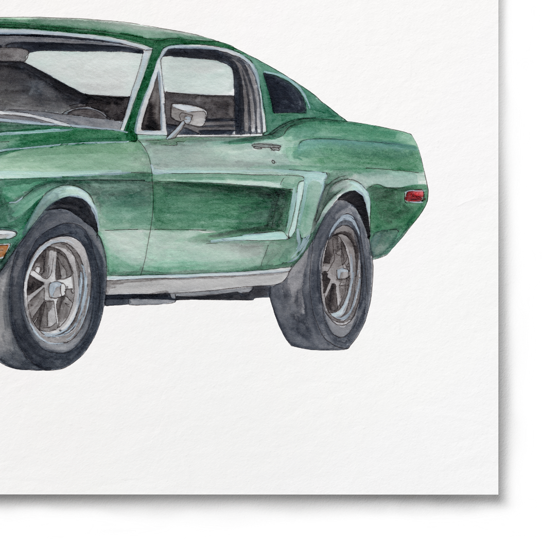Green classic car illustration on a white background