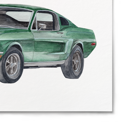 Green classic car illustration on a white background