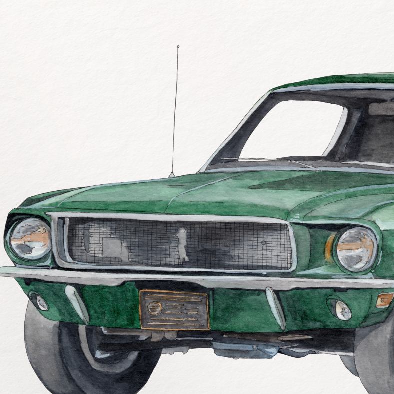 Green classic car illustration on a white background