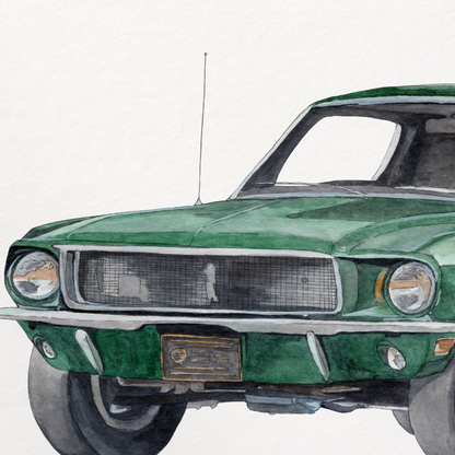 Green classic car illustration on a white background
