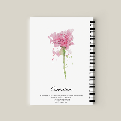 Notebook with pink carnation design on a beige background