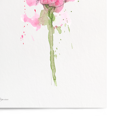 Art print of a pink flower on a white background
