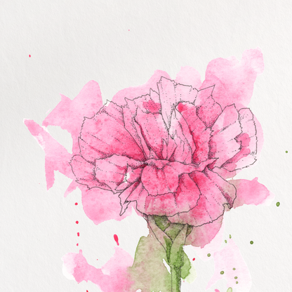 Art print of a pink flower on a white background