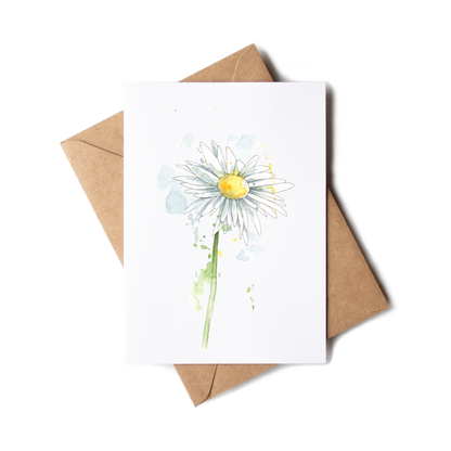 Greeting card with a daisy illustration on a white background
