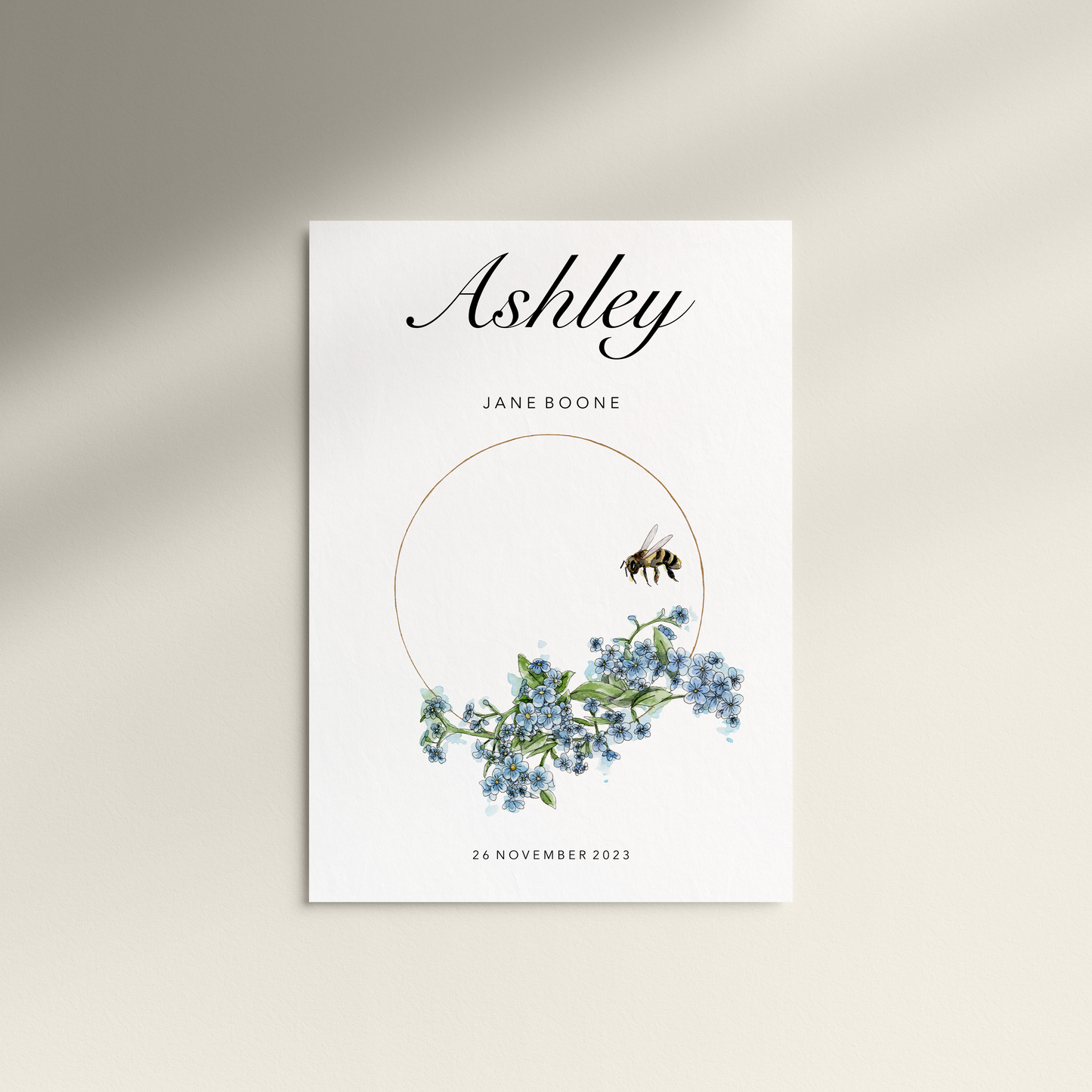 Personalised "Forget-me-not & Bee" Print