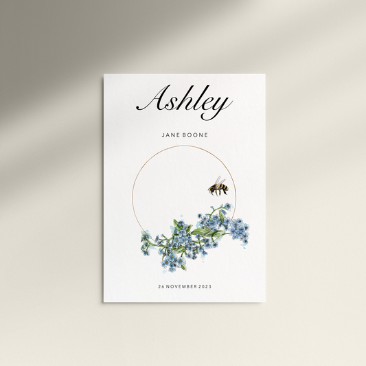 Personalised "Forget-me-not & Bee" Print