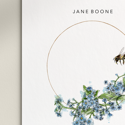 Personalised "Forget-me-not & Bee" Print