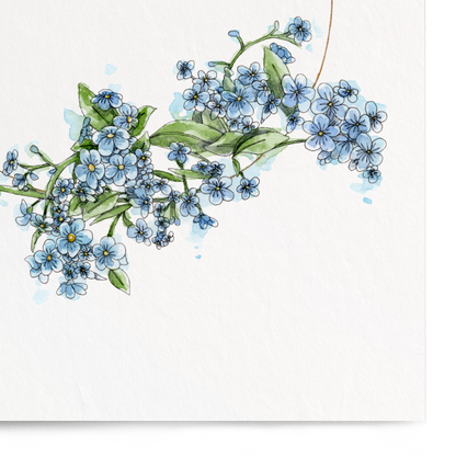 Art print with a bee and flowers on a white background