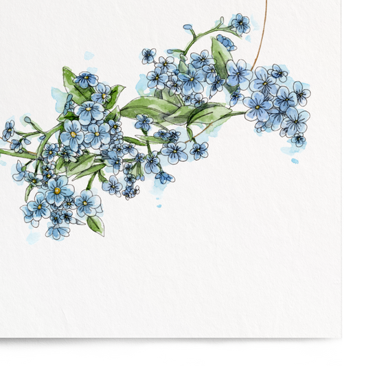 Art print with a bee and flowers on a white background