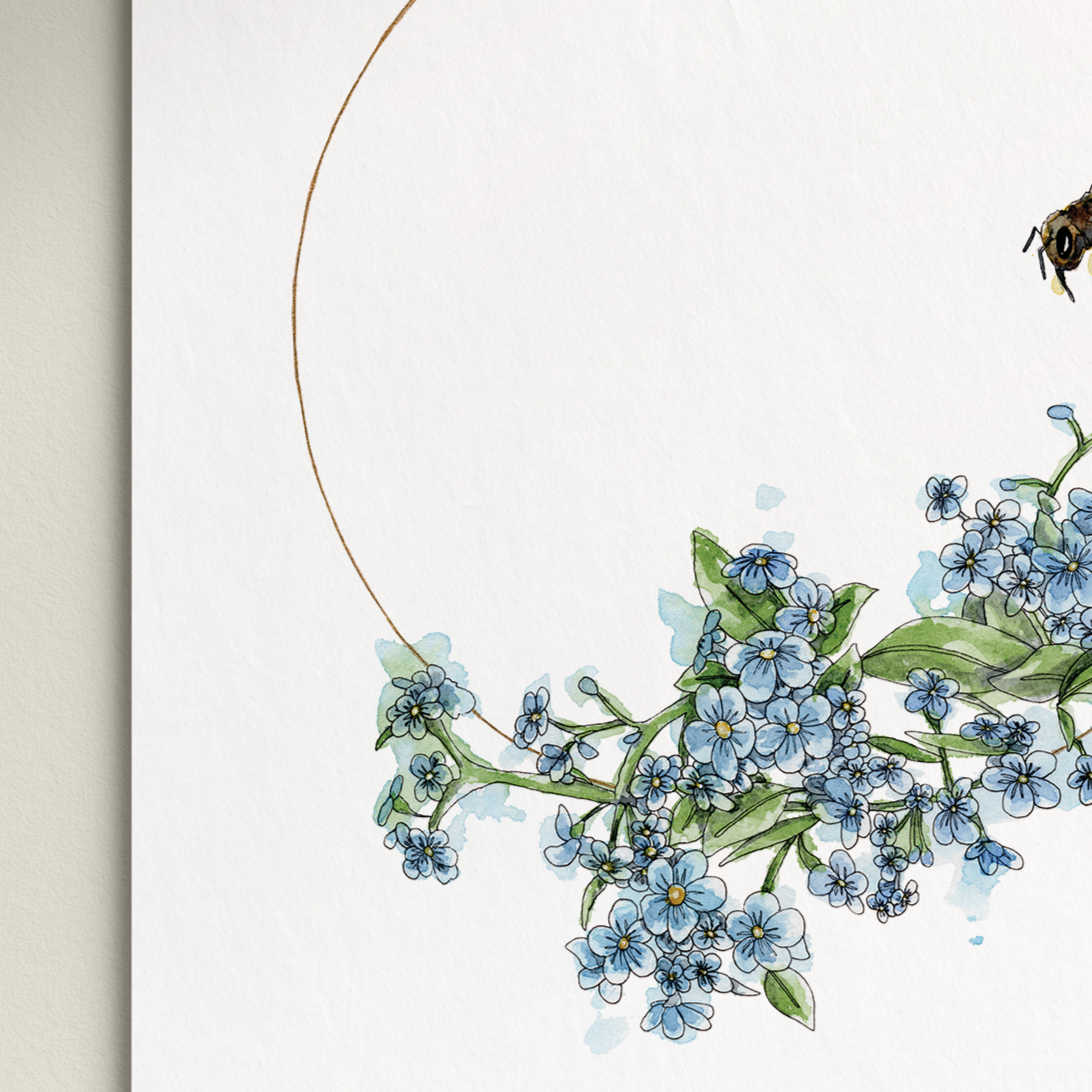 "Forget-me-not & Bee" Print