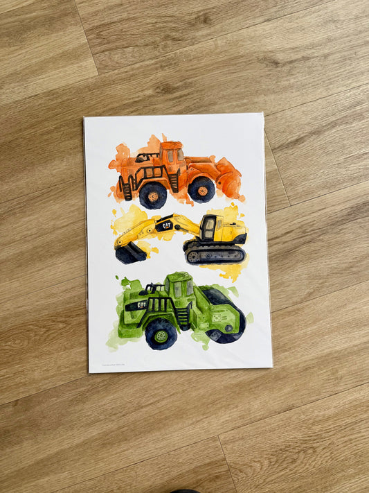 Construction Vehicles Print A3