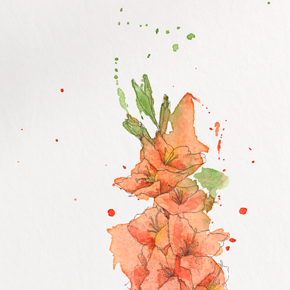 Floral artwork with orange flowers on a white background