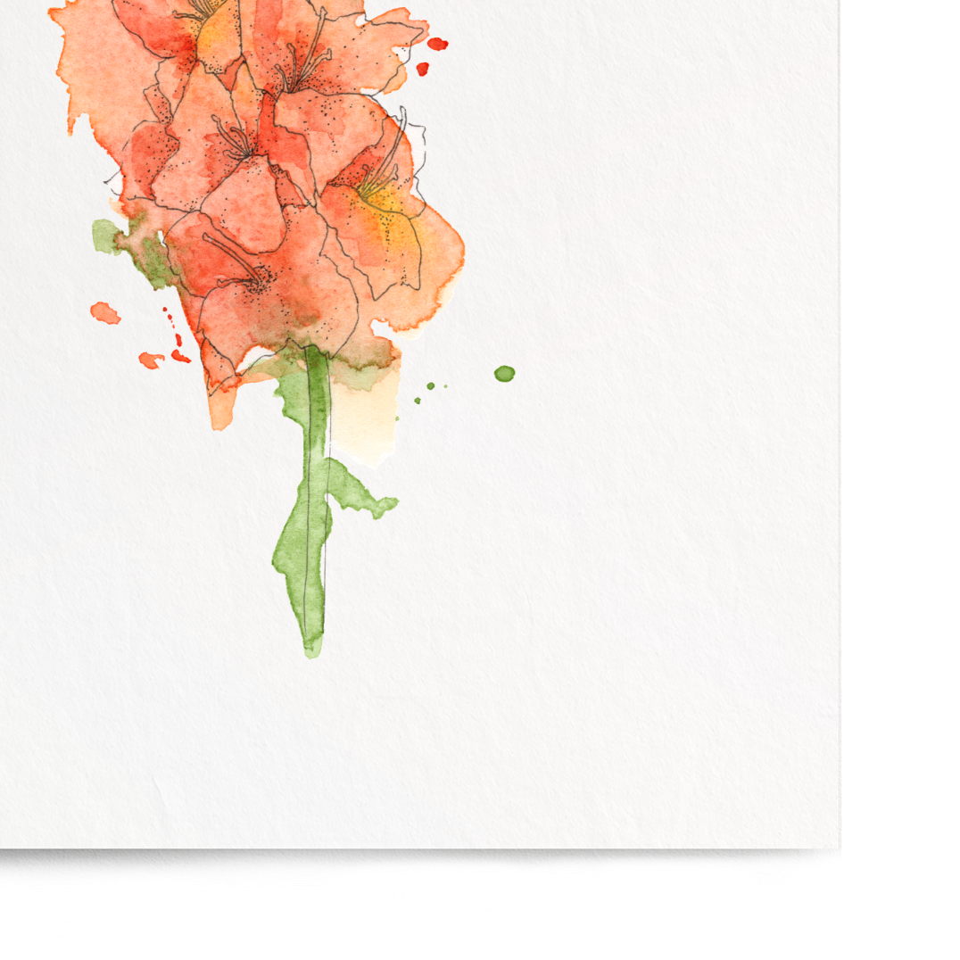 Floral artwork with orange flowers on a white background