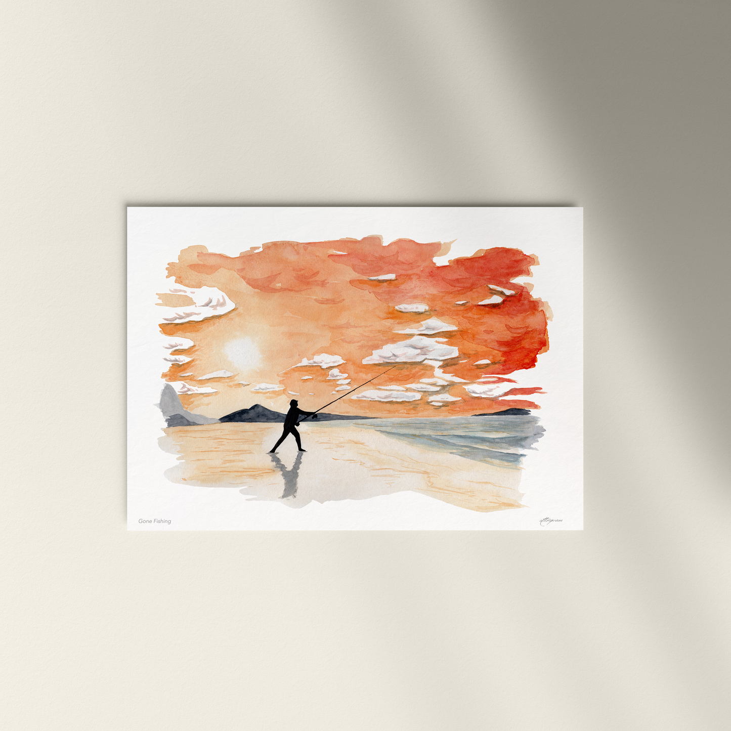 Abstract wall art with orange, red, and beige colors on a white background