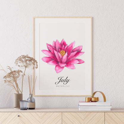 July Birth Month Flower Print