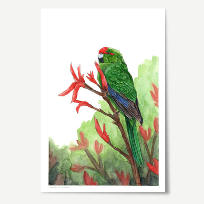 Kākāriki on Harakeke Print