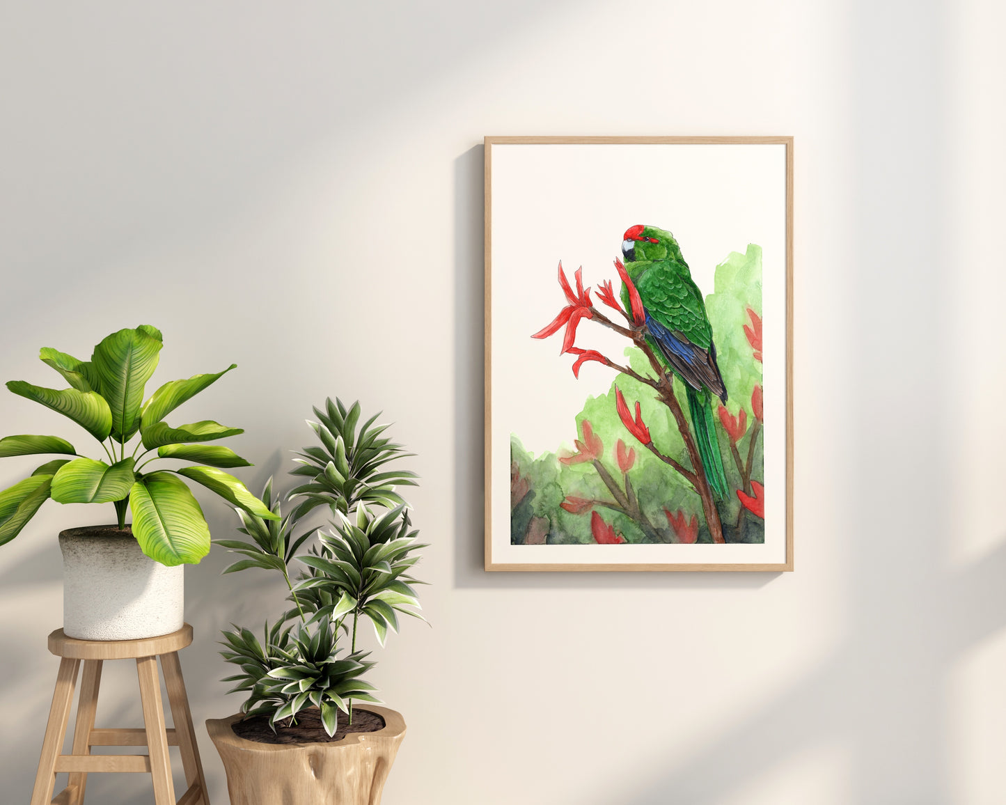 Kākāriki on Harakeke Print