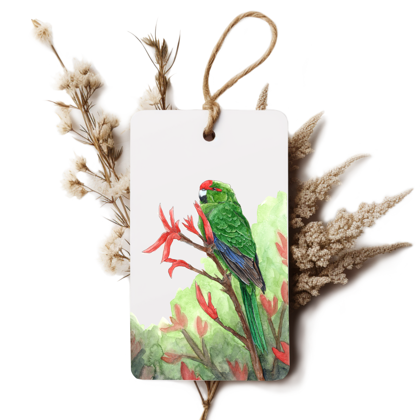 "Kākāriki on Harakeke" Gift Tag