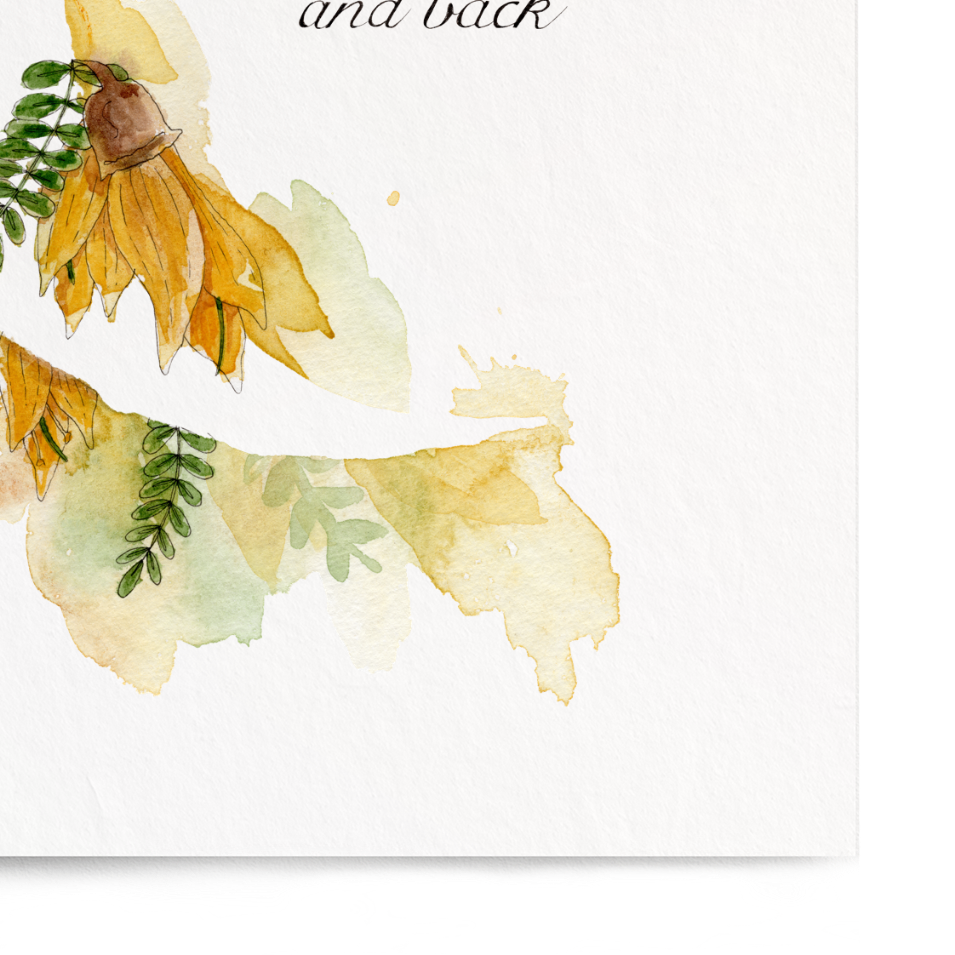 Framed artwork with floral design and text on a white background