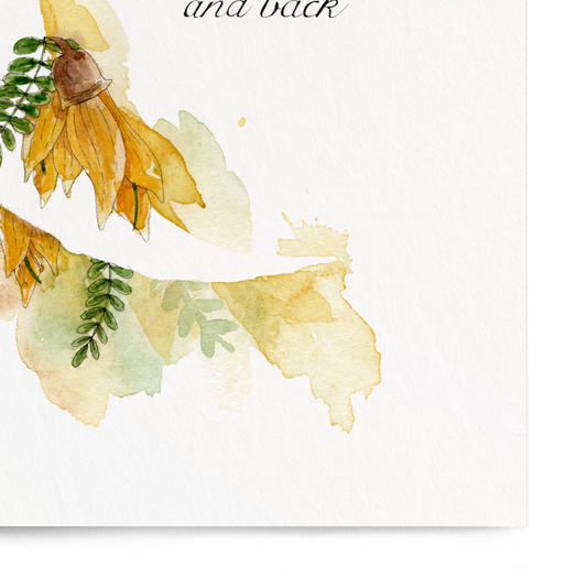 Framed artwork with floral design and text on a white background