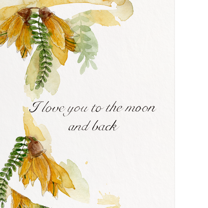 Framed artwork with floral design and text on a white background