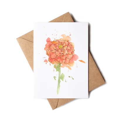 Greeting card with a watercolor flower design on a white background