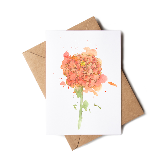 Greeting card with a watercolor flower design on a white background