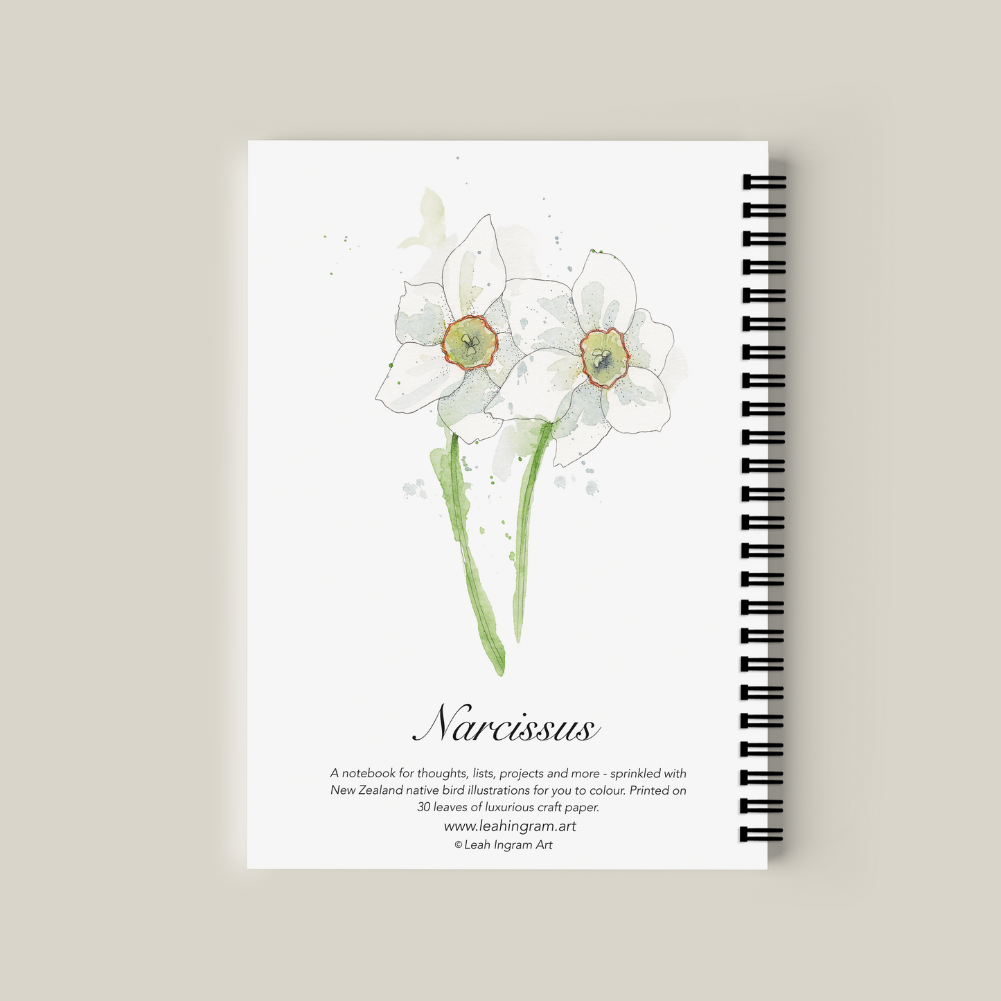 Notebook with Narcissus design on a beige background