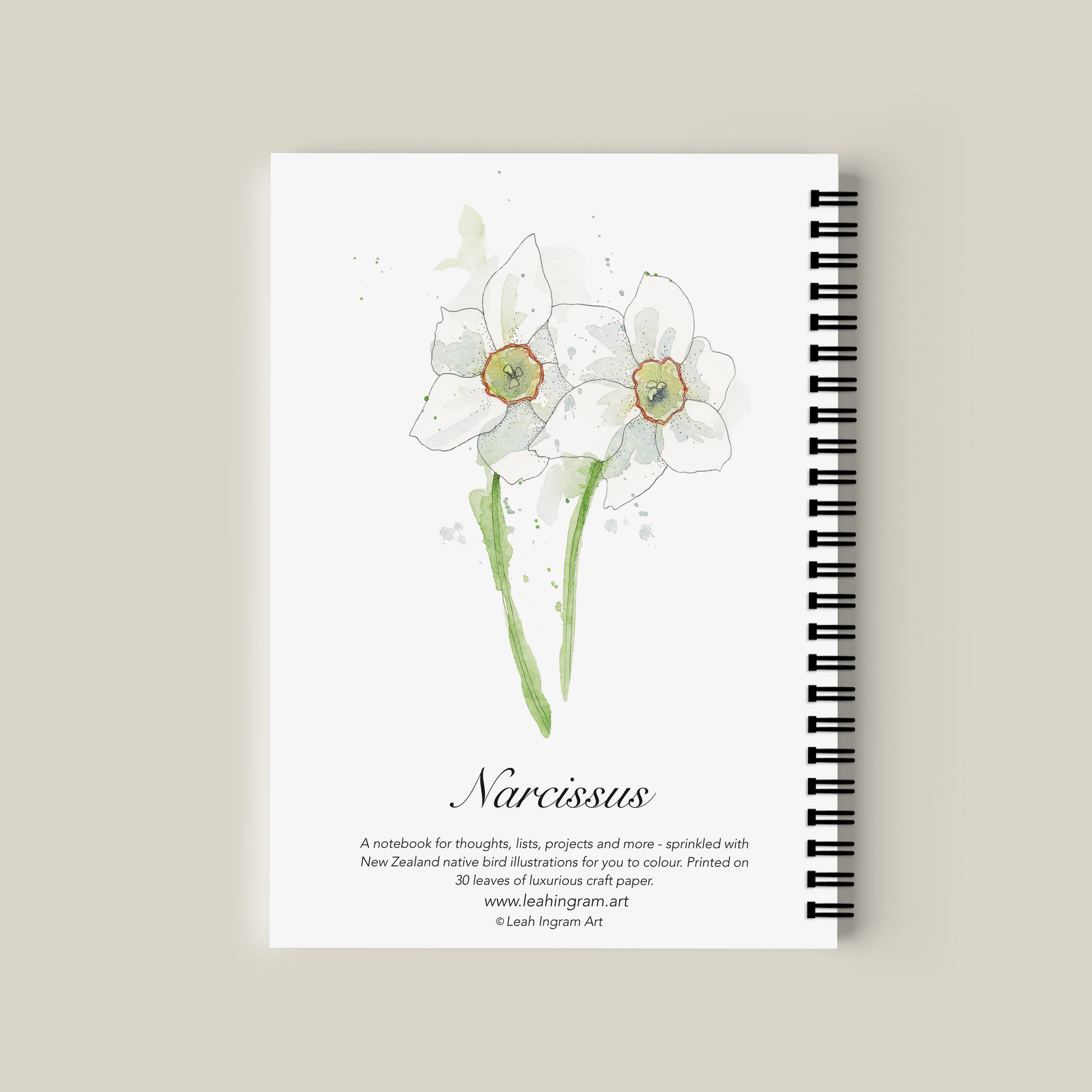 Notebook with Narcissus design on a beige background