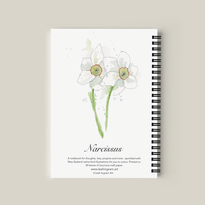 Notebook with Narcissus design on a beige background