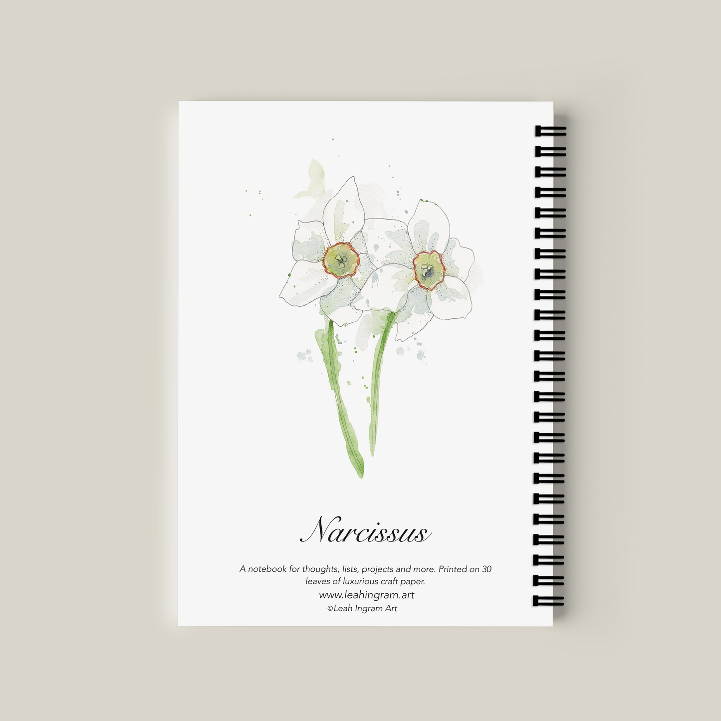 Notebook with Narcissus illustration on a beige background
