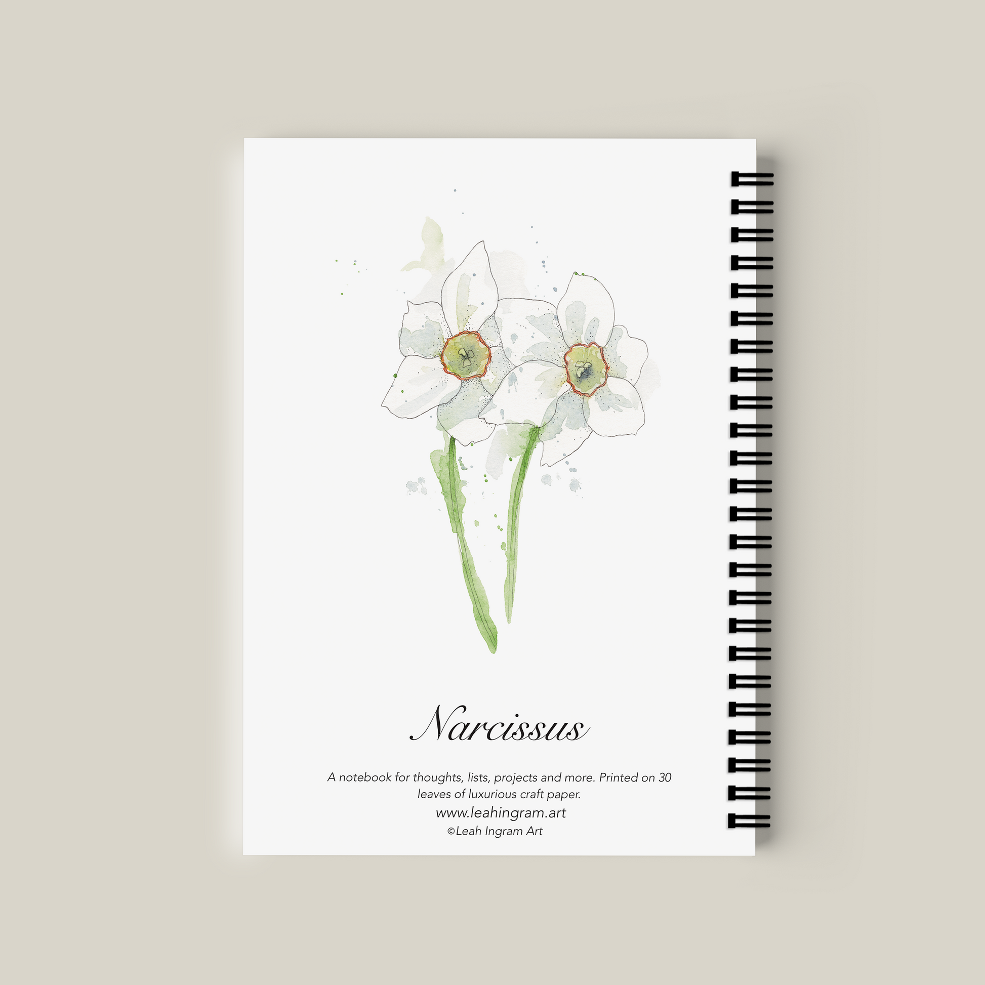 Notebook with Narcissus illustration on a beige background