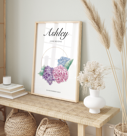 Personalised "Hydrangea in Gold" Print