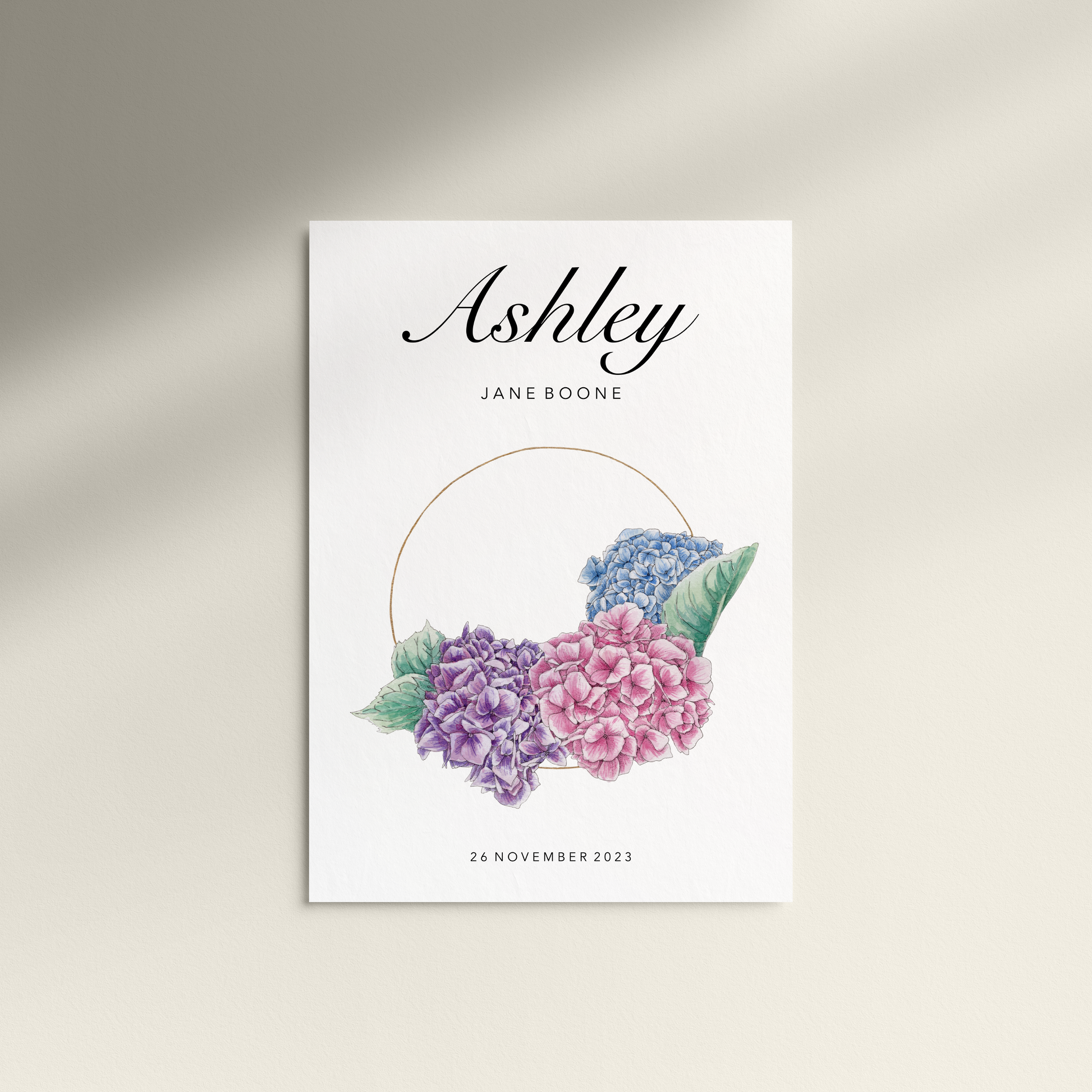 Floral design with 'Ashley' and 'Jane Boone' text on a white background