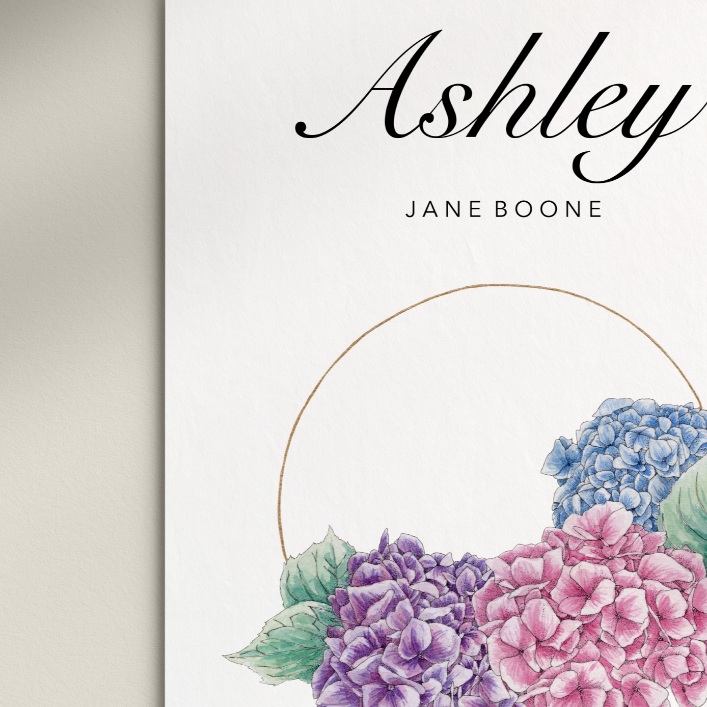 Floral design with 'Ashley' and 'Jane Boone' text on a white background