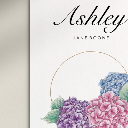 Floral design with 'Ashley' and 'Jane Boone' text on a white background