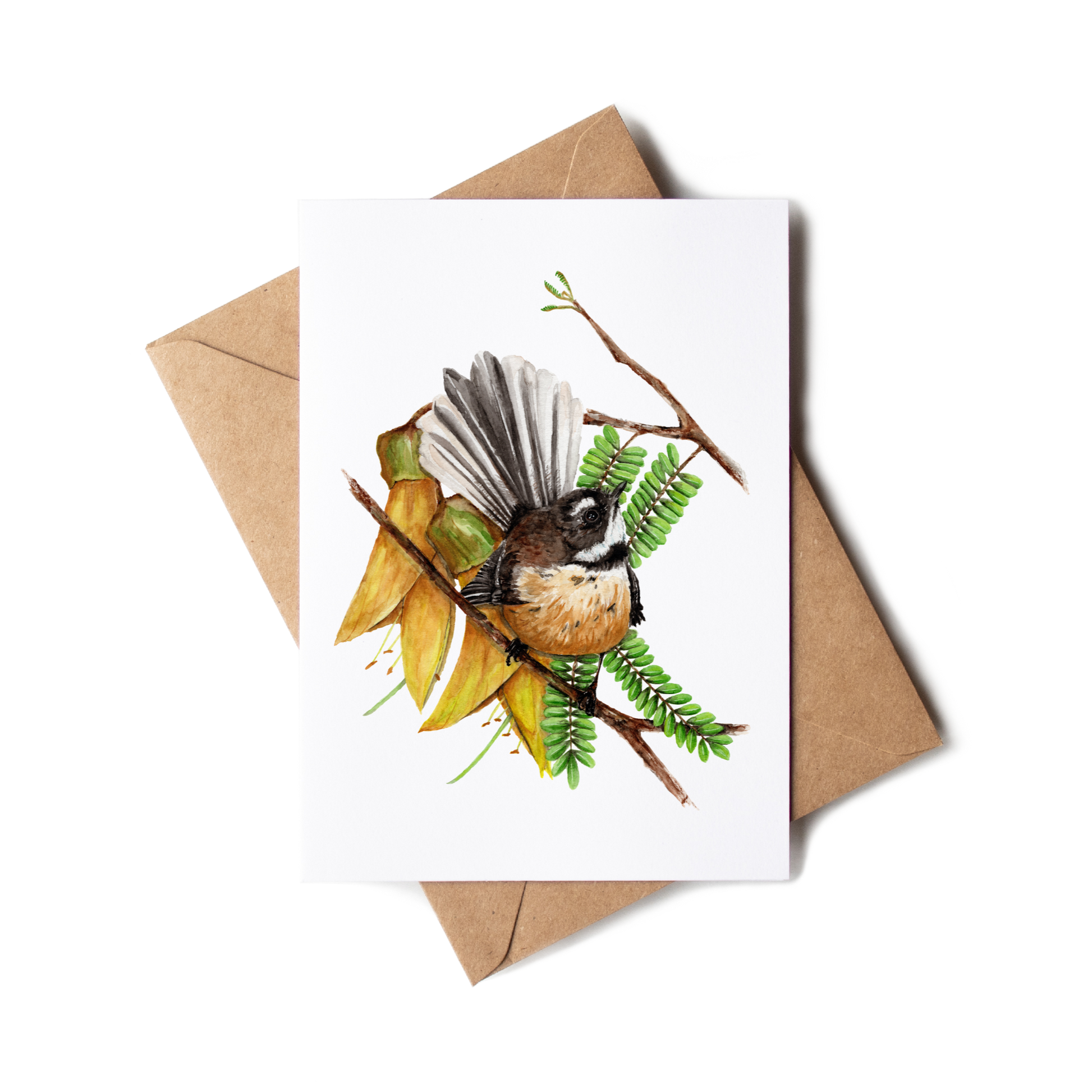 Greeting card with a bird illustration on a white background