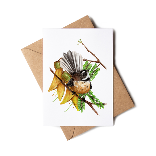 Greeting card with a bird illustration on a white background