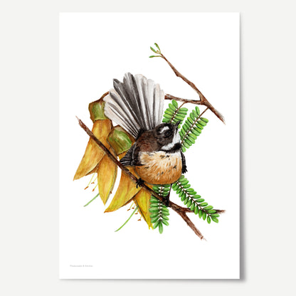 Pīwakawaka & Kōwhai Print